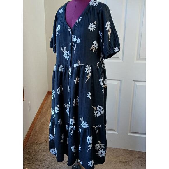Sonoma Dresses & Skirts - Sonoma Button Thru Femme Midi Dress 1X repaired black tan floral cotton